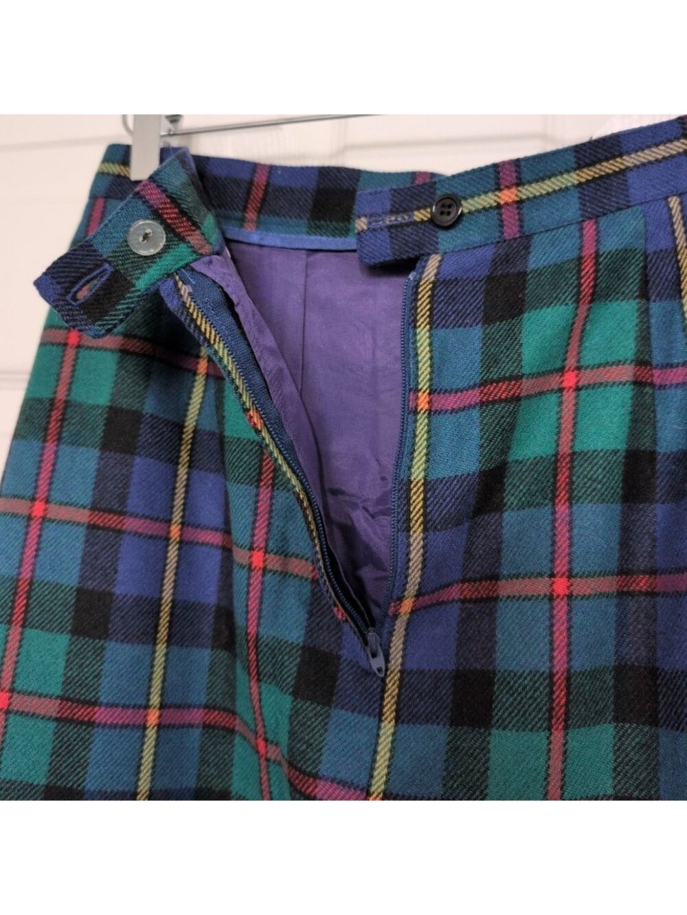 Vintage Wool Plaid Pleated Midi Skirt Womens Size 12 Green Academia Preppy Lined - Picture 8 of 9